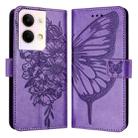 For OPPO Reno9 5G / Reno9 Pro 5G Embossed Butterfly Leather Phone Case(Light Purple) - 1