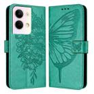 For OPPO Reno9 5G / Reno9 Pro 5G Embossed Butterfly Leather Phone Case(Green) - 1