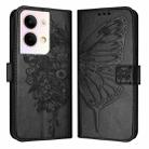 For OPPO Reno9 5G / Reno9 Pro 5G Embossed Butterfly Leather Phone Case(Black) - 1