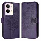 For OPPO Reno9 5G / Reno9 Pro 5G Embossed Butterfly Leather Phone Case(Dark Purple) - 1