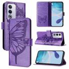 For OPPO A3 Pro 5G Global Embossed Butterfly Leather Phone Case(Light Purple) - 1