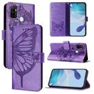 For OPPO A32 2020 4G / A53 2020 4G Embossed Butterfly Leather Phone Case(Light Purple) - 1