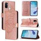 For OPPO A32 2020 4G / A53 2020 4G Embossed Butterfly Leather Phone Case(Rose Gold) - 1