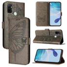 For OPPO A53s 4G / A33 2020 4G Embossed Butterfly Leather Phone Case(Grey) - 1