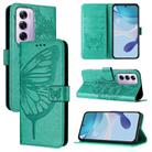 For OPPO Reno12 Pro 5G Global Embossed Butterfly Leather Phone Case(Green) - 1