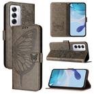 For OPPO Reno12 5G Global Embossed Butterfly Leather Phone Case(Grey) - 1