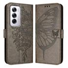 For OPPO Reno12 5G Global Embossed Butterfly Leather Phone Case(Grey) - 2