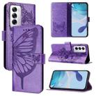 For OPPO Reno12 5G Global Embossed Butterfly Leather Phone Case(Light Purple) - 1