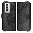 For OPPO Reno12 5G Global Embossed Butterfly Leather Phone Case(Black) - 2