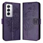 For OPPO Reno12 5G Global Embossed Butterfly Leather Phone Case(Dark Purple) - 2