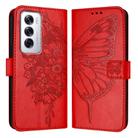 For OPPO Reno12 5G Global Embossed Butterfly Leather Phone Case(Red) - 2