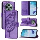 For OPPO Reno12 F 5G Global Embossed Butterfly Leather Phone Case(Light Purple) - 1