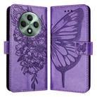 For OPPO Reno12 F 5G Global Embossed Butterfly Leather Phone Case(Light Purple) - 2