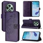 For OPPO Reno12 F 5G Global Embossed Butterfly Leather Phone Case(Dark Purple) - 1