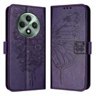 For OPPO Reno12 F 5G Global Embossed Butterfly Leather Phone Case(Dark Purple) - 2