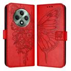 For OPPO Reno12 F 5G Global Embossed Butterfly Leather Phone Case(Red) - 2