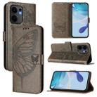 For OPPO Reno13 F 5G Global Embossed Butterfly Leather Phone Case(Grey) - 1