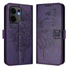 For OPPO Reno13 F 5G Global Embossed Butterfly Leather Phone Case(Dark Purple) - 2
