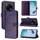 For OPPO A5 Pro China Embossed Butterfly Leather Phone Case(Dark Purple) - 1