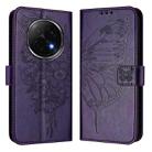 For OPPO A5 Pro China Embossed Butterfly Leather Phone Case(Dark Purple) - 2