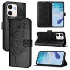 For OPPO A5x 4G Global / 5G Global Embossed Butterfly Leather Phone Case(Black) - 1