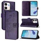 For OPPO A5x 4G Global / 5G Global Embossed Butterfly Leather Phone Case(Dark Purple) - 1