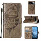 For Google Pixel 9 Embossed Butterfly Leather Phone Case(Grey) - 1