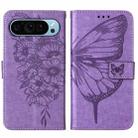 For Google Pixel 9 Embossed Butterfly Leather Phone Case(Purple) - 3