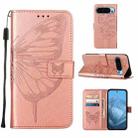 For Google Pixel 9 Embossed Butterfly Leather Phone Case(Rose Gold) - 1