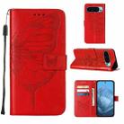 For Google Pixel 9 Embossed Butterfly Leather Phone Case(Red) - 1