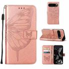 For Google Pixel 9 Pro Embossed Butterfly Leather Phone Case(Rose Gold) - 1