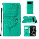 For Google Pixel 9 Pro Embossed Butterfly Leather Phone Case(Green) - 1