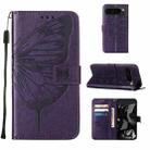 For Google Pixel 9 Pro Embossed Butterfly Leather Phone Case(Dark Purple) - 1