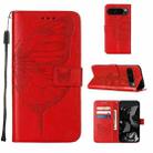 For Google Pixel 9 Pro Embossed Butterfly Leather Phone Case(Red) - 1