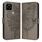 For Google Pixel 5 Embossed Butterfly Leather Phone Case(Grey) - 1