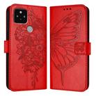 For Google Pixel 5 Embossed Butterfly Leather Phone Case(Red) - 1