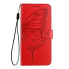 For Google Pixel 5 Embossed Butterfly Leather Phone Case(Red) - 2