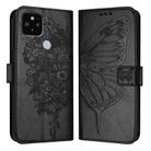 For Google Pixel 5 XL / Pixel 4a 5G Embossed Butterfly Leather Phone Case(Black) - 1