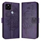 For Google Pixel 5 XL / Pixel 4a 5G Embossed Butterfly Leather Phone Case(Dark Purple) - 1