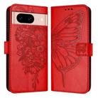 For Google Pixel 8a Embossed Butterfly Leather Phone Case(Red) - 1