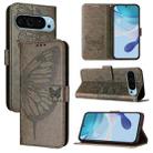 For Google Pixel 9 Pro XL Embossed Butterfly Leather Phone Case(Grey) - 1