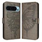 For Google Pixel 9 Pro XL Embossed Butterfly Leather Phone Case(Grey) - 2