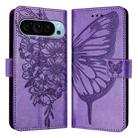 For Google Pixel 9 Pro XL Embossed Butterfly Leather Phone Case(Purple) - 2