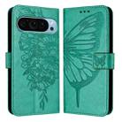 For Google Pixel 9 Pro XL Embossed Butterfly Leather Phone Case(Green) - 2