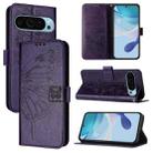 For Google Pixel 9 Pro XL Embossed Butterfly Leather Phone Case(Dark Purple) - 1