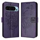 For Google Pixel 9 Pro XL Embossed Butterfly Leather Phone Case(Dark Purple) - 2