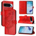 For Google Pixel 9 Pro XL Embossed Butterfly Leather Phone Case(Red) - 1