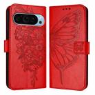 For Google Pixel 9 Pro XL Embossed Butterfly Leather Phone Case(Red) - 2