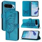 For Google Pixel 9 Pro XL Embossed Butterfly Leather Phone Case(Blue) - 1