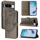 For Google Pixel 8 Pro Embossed Butterfly Leather Phone Case(Grey) - 1